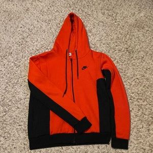 Red/Orange and Black Nike Zip Jacket. Size L